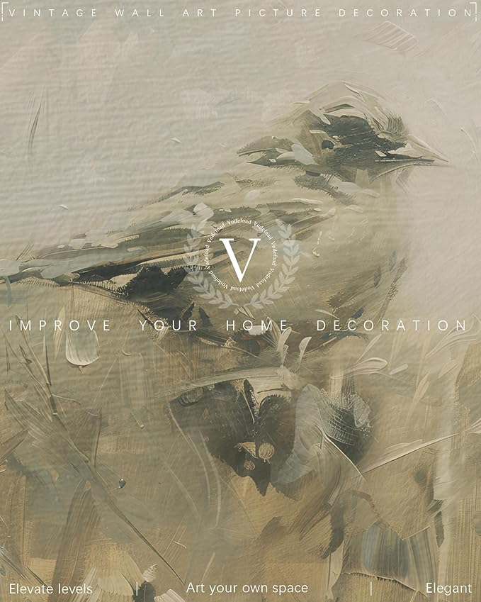 Vodefoad Little Bird Retro Vintage Canvas Wall Art Bird Painting Retro Canvas Wall Art Neutral Farmhouse Decor Blurred Landscape Animal Oil Painting Decor Rustic Nature Canvas Prints Antique Neutral Landscape Oil Painting Vintage Art Pictures for Bedro...