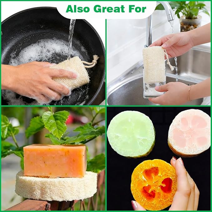 pisdoplop Natural Loofah Exfoliating Body Sponge Scrubber, 5 inch-Long Organic Loofa Luffa Plant-Based for Men & Women Skin Care Bath Shower Cleaning, Natural Sponges for Dishes