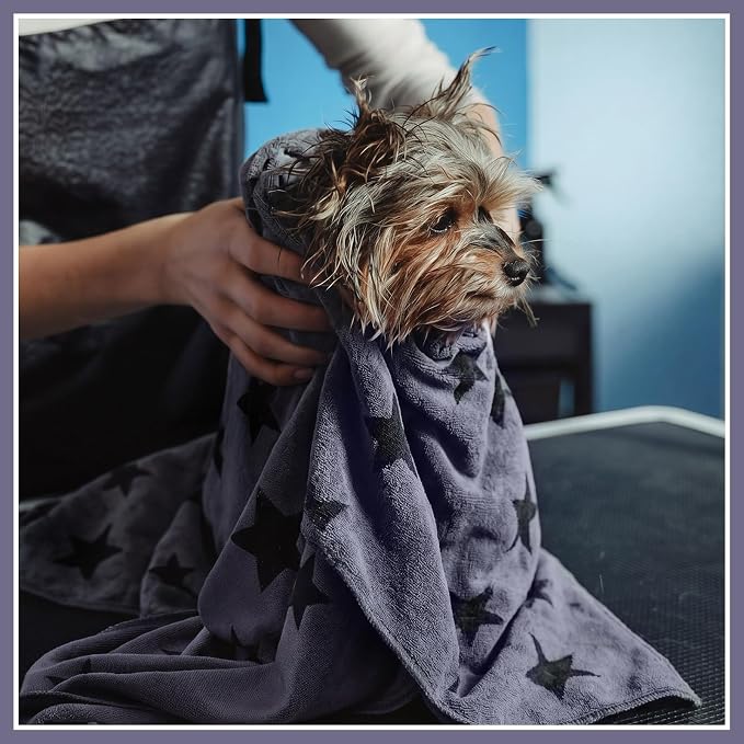 Chumia 8 Pcs Dog Towels for Drying Dogs Cats Pet Towels Bulk Puppy Microfiber Fast Drying Paw Bath Bathing Supplies Absorbent for Medium Pets (40 x 24 Inch,Star,Gray)