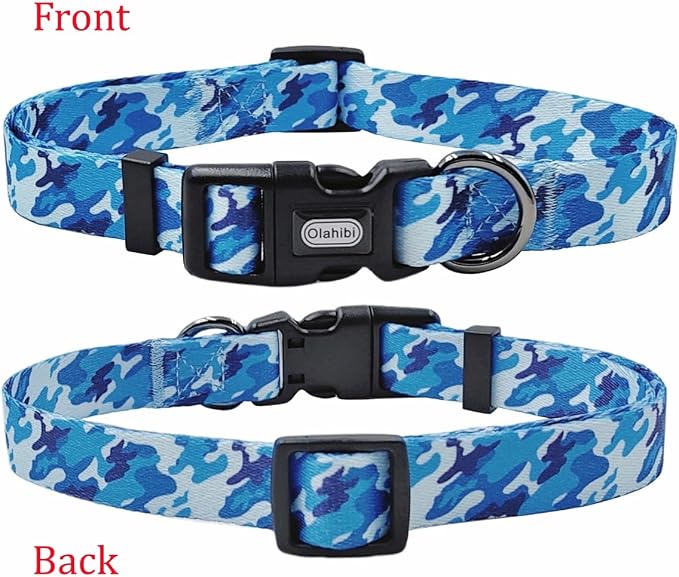 Dog Collar Leash Set, Camouflage Pattern, Polyester Material, Adjustable Collar and 5ft Matching Leash, for Large Dogs.(L, Blue Camo)