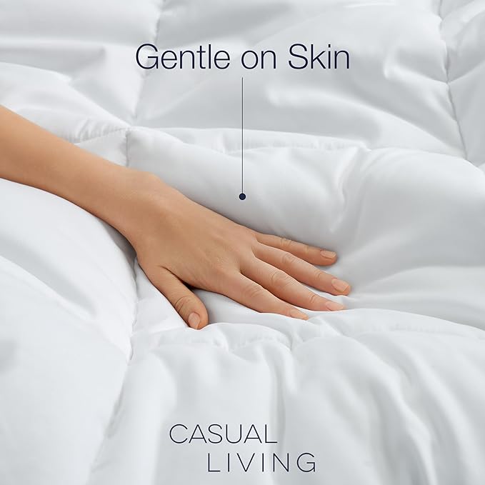 Casual Living Duvet Insert California King Comforter Cooling Blanket Lightweight Hypoallergenic Reversible White Comforter Box Stitch Fluffy Bedding Down Alternative Machine Washable, Cal King, White