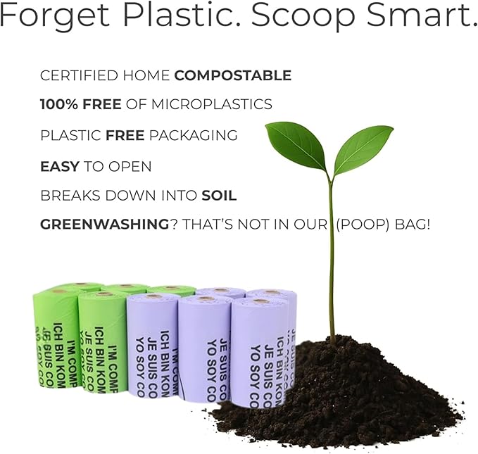 100% Certified Home Compostable Dog Poop Bags - Part Of Every Purchase will Go To Charity - ASTM D6400 & EN 13432 Compliant - 150 x Plant Based Compostable Poop Bags