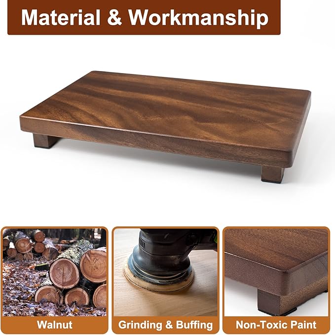 Wood Riser For Display Walnut Wood Pedestal Stand, farmhouse decor Soap Tray, Displays Your Plant Bottles Candles for Your Home Kitchen (Large, 12 x 7.1 x1.57Inch)