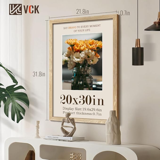VCK 20x30 Frame Natural Solid Wood 3 Pack, Exclusive Wood Grain 20x30 Poster Frame, Wall Hanging for Decoration