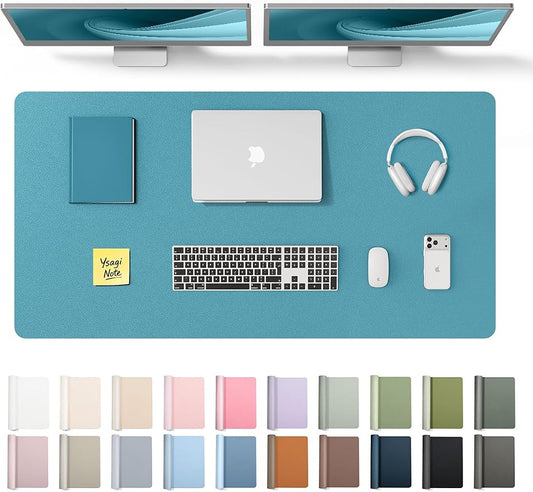 YSAGi Leather Desk Pad Protector, Office Desk Mat, Large Mouse Pad, Non-Slip PU Leather Desk Blotter, Laptop Desk Pad, Waterproof Desk Writing Pad for Office and Home (Turquoise,47.2" x 23.6")
