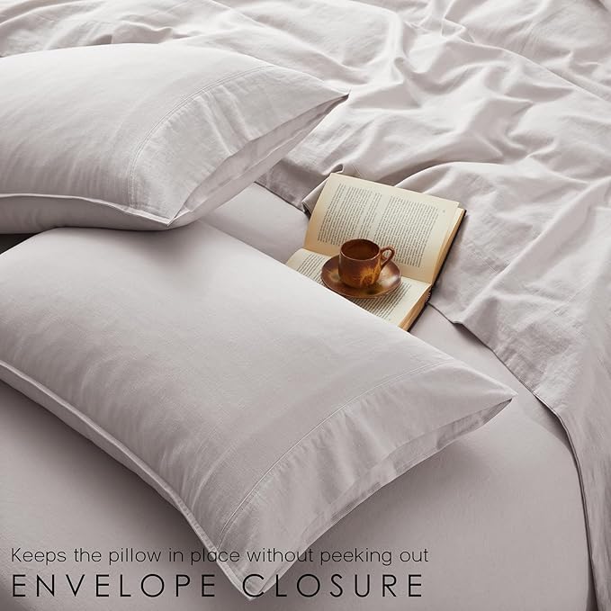 4Pcs Linen Sheets Flex Top Split Head King Size, 100% French Linen from Normandy, Natural Linen Split Head King Sheet Set with 16 Inch Deep Pocket, 1 Flat Sheet, 1 Fitted Sheet, 2 Pillowcases