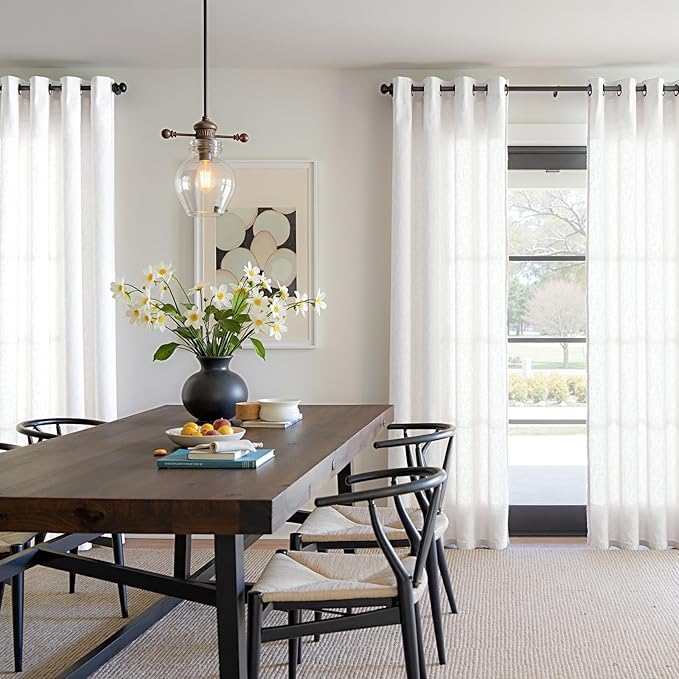 jinchan White Linen Blend Curtains for Living Room 84 Inch Length 2 Panels Set Semi Sheer Light Filtering Grommet Curtains for Bedroom Light Weight Soft Window Grommet Drapes Cream 50W x 84L Inch