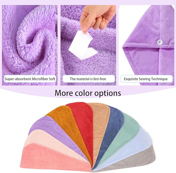 Microfiber Hair Drying Towel Wrap for Women, Hair Turbans Towel for Wet Hair,turbie Twist Hair Towels(The Color of the Picture is for Reference only) (Apricot Yellow,Purple)