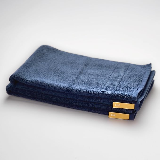 Highly Absorbent & Quick-Dry Organic Cotton Hand Towels, Lightweight & Resilient, Made in Japan, Oeko-Tex Class 1 Certified, 13.8 x 28 inch, Navy, Pack of 2 – Proof of Purity