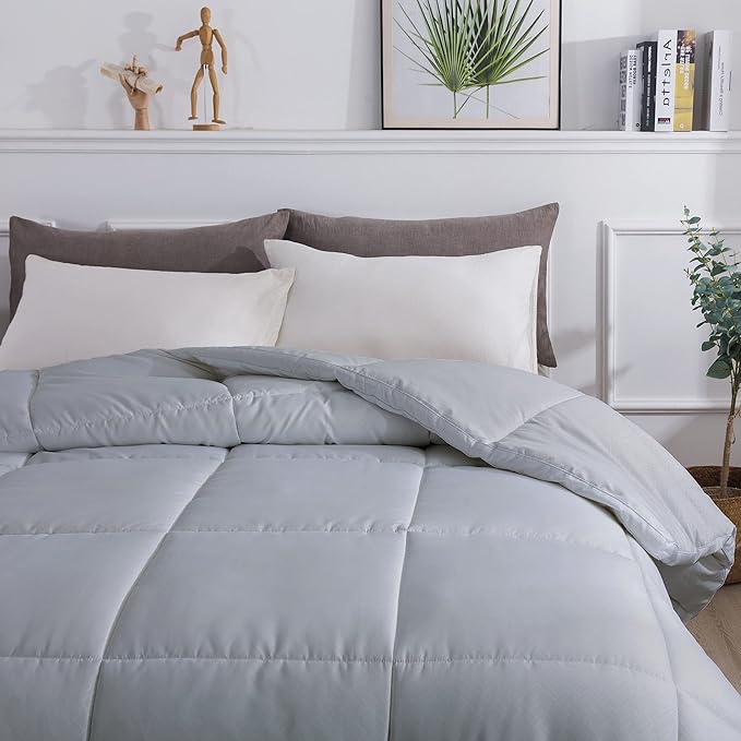 Feather and Loom European Gusset All Season Down Alternative Comforter - 1.5-inch Gusset for Extra Loft, Easy Care Microfiber Cover, Hypoallergenic Fiber Fill - Color: Gray | Size: King