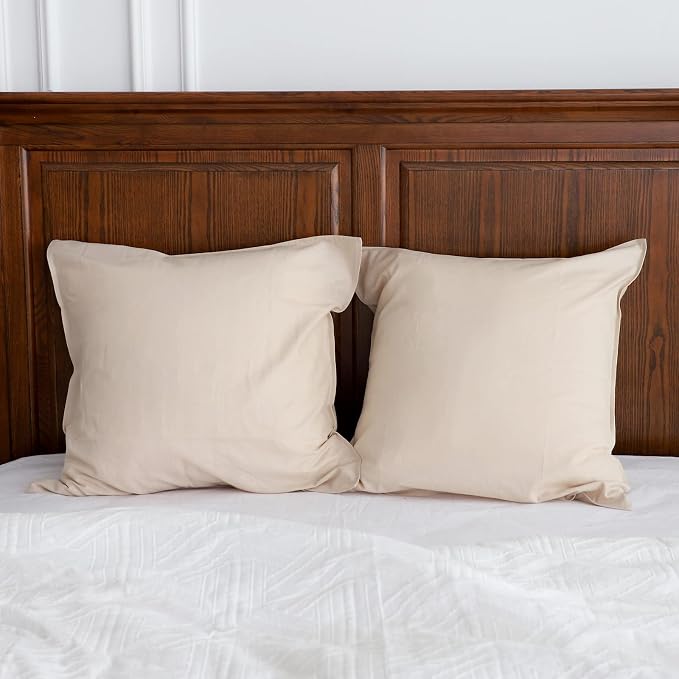 Simple&Opulence Linen Euro Shams Basic Style Solid Color 24x24 Inch Pack of 2 Flax Cotton Blend Decor Throw Pillow Covers Soft Breathable Farmhouse Pillow Shams - Linen/Beige