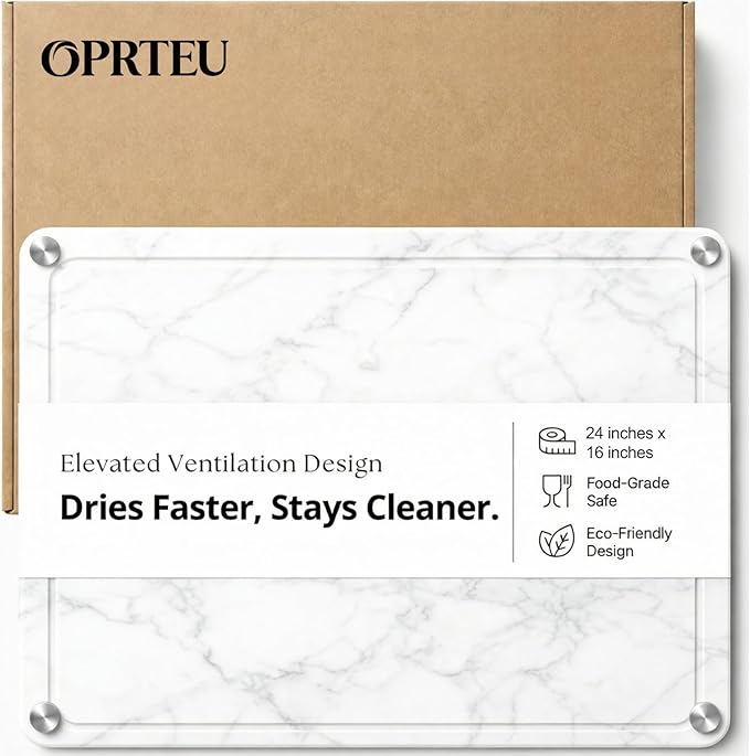 Large Stone Drying Mat for Kitchen Counter - 24”*16” Marble Veining Quick Drying Fast Absorbent Drying Mat, Natural Diatomaceous Earth Dish Drying Mat