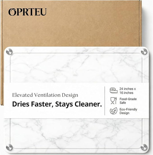 Large Stone Drying Mat for Kitchen Counter - 24”*16” Marble Veining Quick Drying Fast Absorbent Drying Mat, Natural Diatomaceous Earth Dish Drying Mat
