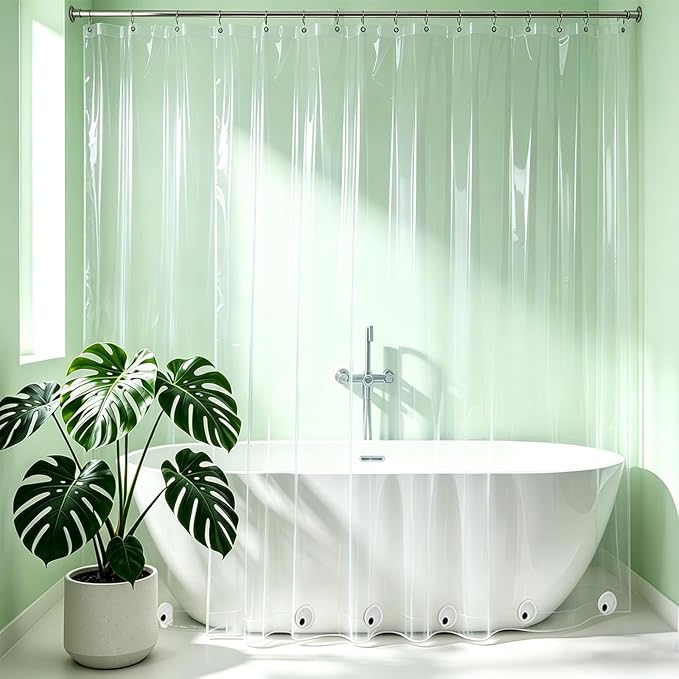 Extra Wide Plastic Shower Curtain Liner 108x72 with 6 Magnets, Clear Heavy Duty Weighted Wide Shower Liner for Bathroom, Waterproof, No Smell with 18 Rustproof Grommets