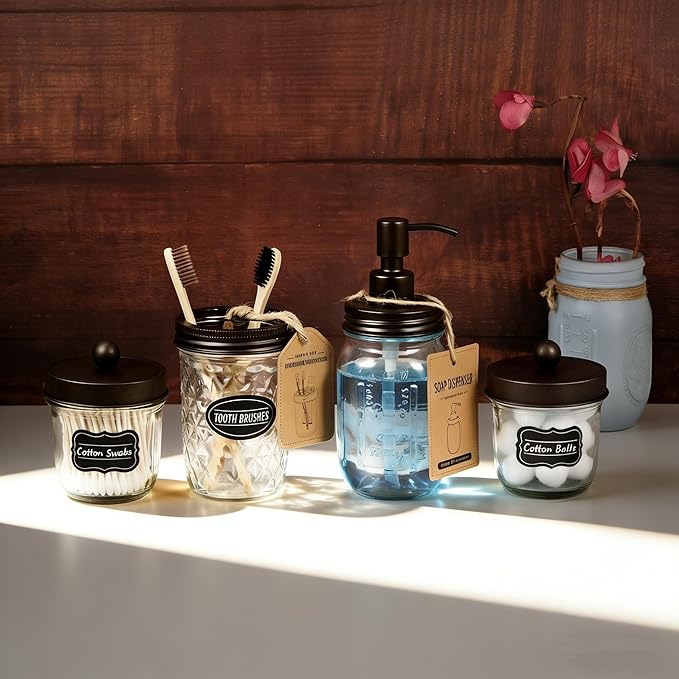 Amolliar Mason Jar Liquid Soap Dispensers, Rustproof Stainless Steel Mason Jar Lid Pump, Refill Hand Soap, Lotions, Dish Soap, Liquid Soap, Bath Soap, Farmhouse Decor for Bathroom, Kitchen 2PC(Bronze)