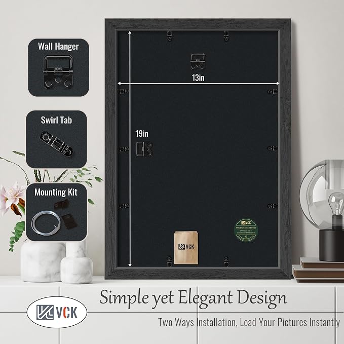 VCK 13x19 Picture Frame 3 Pack, Black Poster Frame MDF Wood with Polished Plexiglass, Wall Mounting Horizontal & Vertical Display
