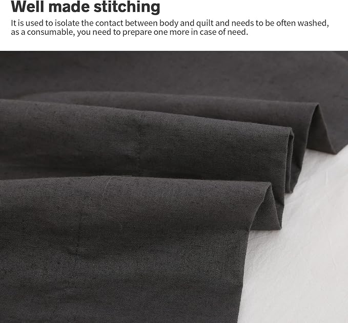 BISELINA Linen Sheet French Flax Flat Sheet Only 55% Euro Linen 45% Cotton Basic Style Solid Color Soft Breathable Farmhouse Top Sheet 1-Piece (Queen, Dark Grey)