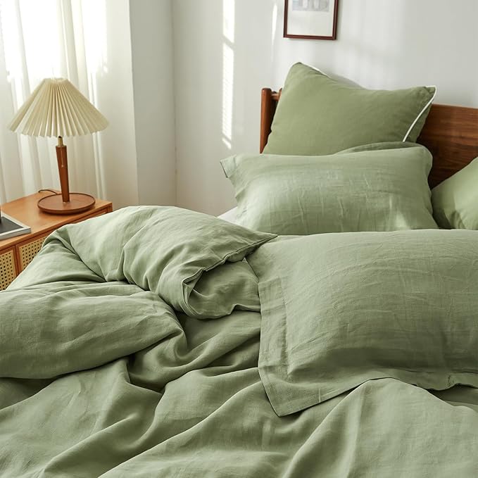 100% French Linen Pillow Shams Basic Style - Pack of 2 - Washed Solid Color Natural Flax Soft Breathable - Sage Green, 20' 'x 36''