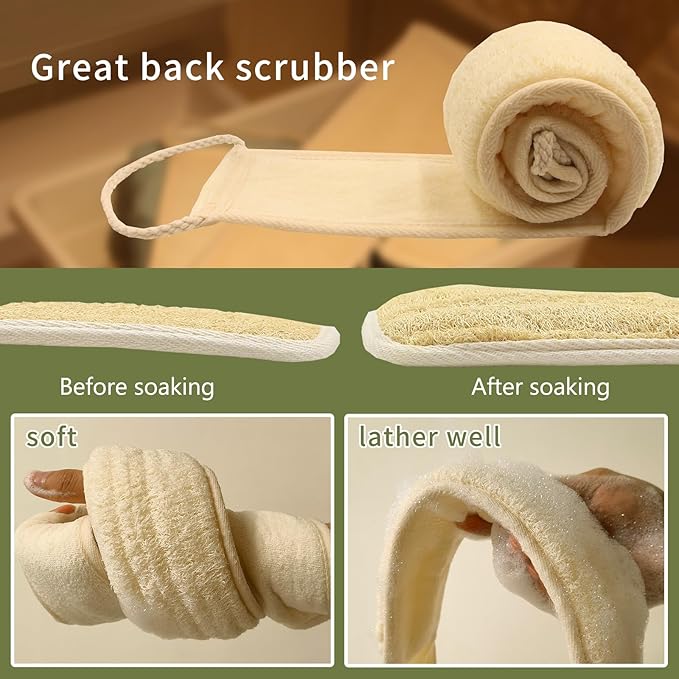 Natural Loofah Back Scrubber for Shower(1Pack),Luffa Sponge Exfoliating Bath Strap Made from Organic Loofa for Men and Women