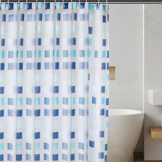 PEVA Shower Curtain Liner - 71x71 inch Waterproof & Odorless Bathroom Liner, Eco-Friendly PVC-Free, Minimalist Semi-Transparent Plaid Design, Quick-Dry Modern Decor with Hooks