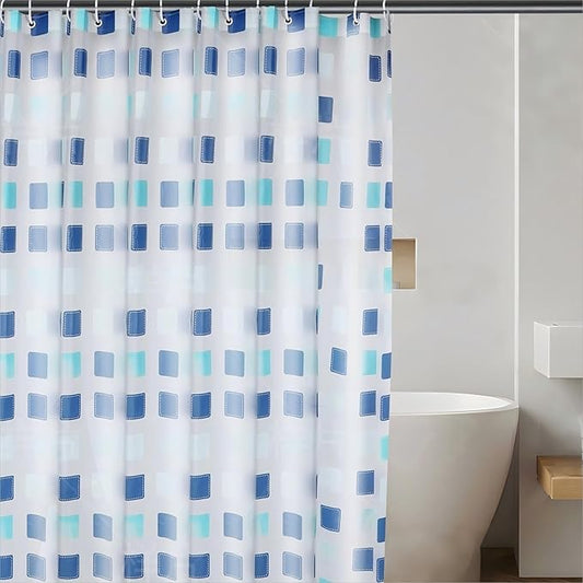 PEVA Shower Curtain Liner - 71x71 inch Waterproof & Odorless Bathroom Liner, Eco-Friendly PVC-Free, Minimalist Semi-Transparent Plaid Design, Quick-Dry Modern Decor with Hooks
