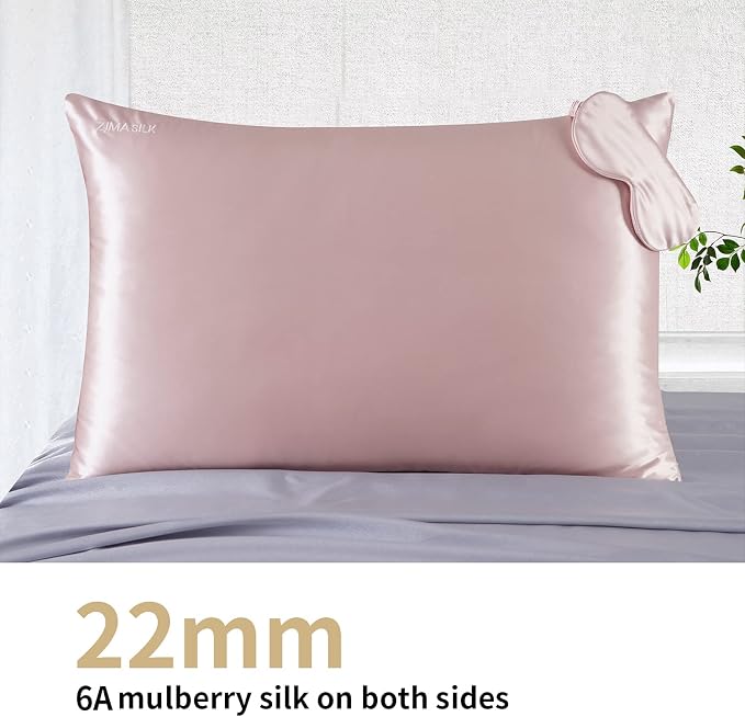 ZIMASILK 22 Momme Silk Pillowcase for Hair and Skin - 100% Pure Mulberry Silk with Hidden Zipper, Grade 6A Luxury Pillow Case, Gift Box, Comes with Pillowcase Mask (Queen 20"x30", Dusty Pink)