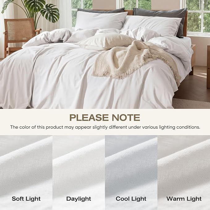 100% Pure French Flax Linen Blend Duvet Cover Set King Size, 3-Piece Breathable Bedding Set with Long Zipper Closure & Corner Ties, Soft, Lightweight & Durable Bedding Ideal for Hot Sleepers
