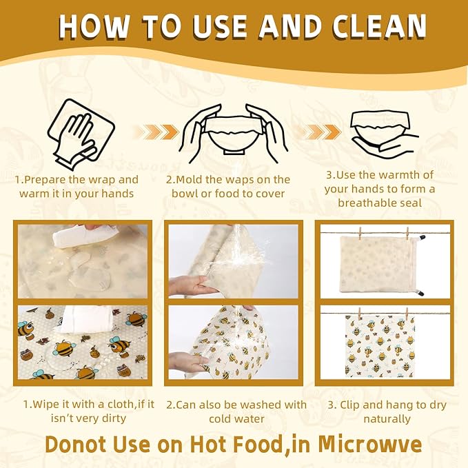 1 Large Beeswax Bread Bags for Homemade Bread Sourdough & 3 Beeswax Wraps, Easy to Clean Reusable Beeswax Breads Bags for Sourdough, 17 X 13 Inch Charming Honeybee Pattern Food Storage Bag