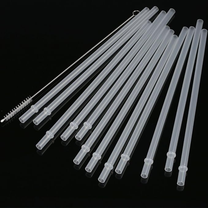 Dakoufish 12 Piece 11 Inch Reusable Plastic Thick Drinking Straws BPA Free Mason Jar Straws Plain Color (11inch,White)