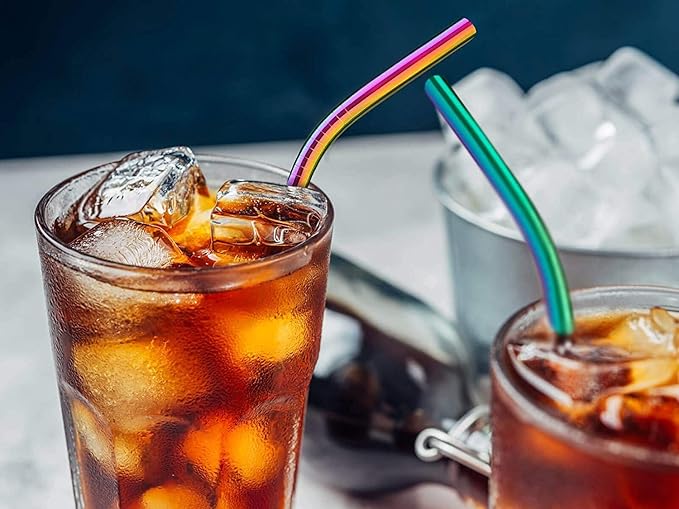 Vinaco Reusable Smoothie Straw, 0.4'' Extra Wide Stainless Steel Straw 10.5'' & 8.5'' Long colorful Straws, 6 Pack Metal Straw with 1 Reusable Straw Brush Cleaner for Milkshake, Smoothie, Bubble tea