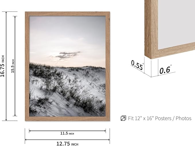 Monem Art Snowy Sand Dunes Landscape Print - Minimalist Winter Nature Poster - Wall Decor for Living Room, Bedroom or Office - 12x16 Beige Framed Wall Art by Mareike Bohmer