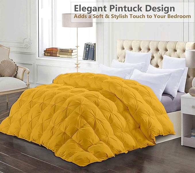 Grand Size Down Alternative Comforter 106x106 Inch Gold – 500 GSM Ultra Soft Breathable, Luxury Pintuck Pinch Pleat, All Season Duvet Insert with Corner Tabs, Machine Washable