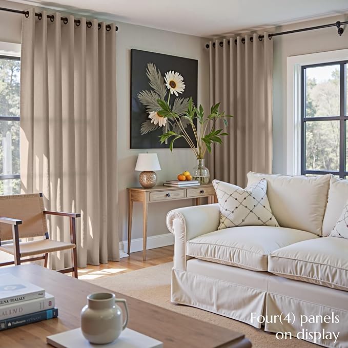 jinchan Linen Curtains for Living Room, Light Filtering Window Drapes 84 Inch Length 2 Panels Set, Farmhouse Semi Sheer Bedroom Curtains with Grommet Top Two Pages Drapes Taupe W50 x L84