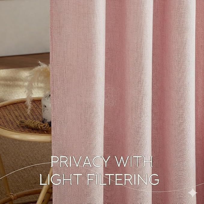 NICETOWN Blush Pink Linen Curtains 84 Inches Long 2 Panels for Bedroom Living Room, Privacy Linen Textured Window Drapes Semi Sheer Light Filtering Grommet Burlap Look Curtains, 52" W x 84" L