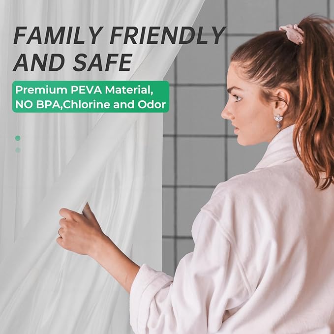 AmazerBath Frosted Shower Curtain Plastic, Heavy Duty Bathroom Curtain Premium PEVA, 8G Weighted Shower Curtains for Bathroom with 3 Big Weighted Stones and 12 Rustproof Grommets, 70x72 Inches