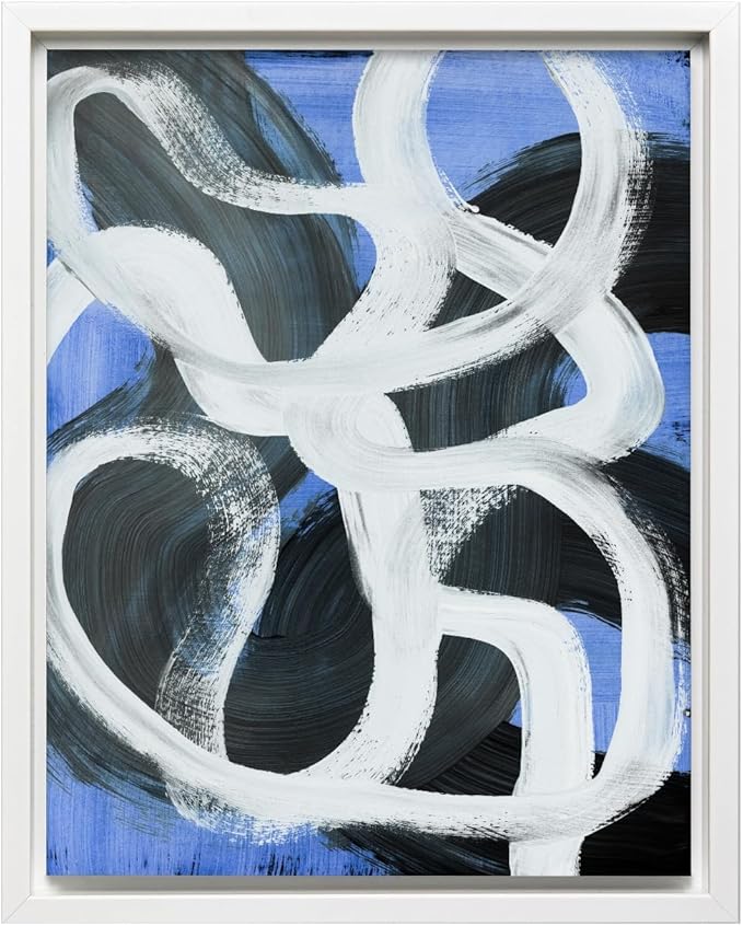 Monem Art Bold Blue Brushstroke Abstract Print - Modern Textured Line Art Poster - Wall Decor for Living Room, Bedroom or Office - 8x10 White Framed CANVAS Wall Art by Mareike Bohmer
