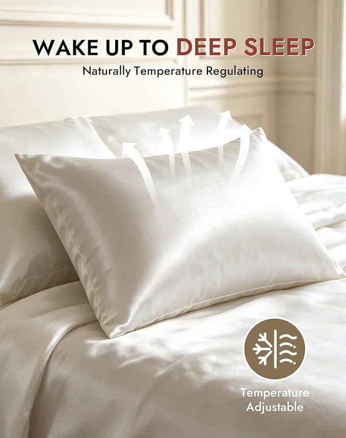 SilkSilky Luxury 30 Momme 100% Pure Organic Mulberry Silk Pillowcase for Hair & Skin, Grade 6A+ Silk Pillow Cases with Hidden Zipper, Cooling Silk for Deep Sleep (King 20''x36'', White)