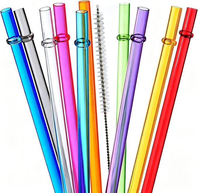 ALINK 10.5 in Long Reusable Plastic Straws with Brush, Tritan Hard Plastic Tumbler Straws, 10 Rainbow Colored Replacement Straw for 16 OZ 20 OZ 30 OZ Stanley, YETI, Starbucks Tumblers, Mason Jars