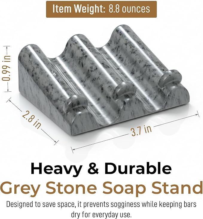 DOXOLOGY Gray Stone Marble Soap Dish Bathroom Organizer - Resin Soap Dish with Rectangular Design 3.7" L x 2.8" W - Self Draining Soap Dishes Keeps Countertop Neat - Marble Look Soap Tray for Sink