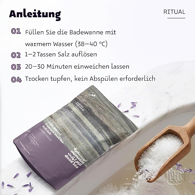 Dead Sea Salts for Soaking - Relaxing Salt Bath Soak for Body Rejuvenation - Natural Mineral Salts - Coarse Dead Sea Salt Bath Salts for Women & Men w/Lavender Infused Essential Oil (2.2lb)