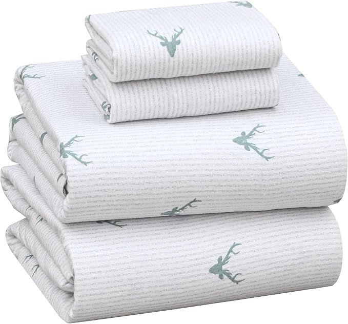 RUVANTI Flannel Sheets Full Size - 100% Cotton Double Brushed Bed Sheets Set, Deep Pockets 16 Inches, All Seasons Breathable & Extra Soft Full Sheets, Warm & Cozy, 4 Piece, Stag Synphony