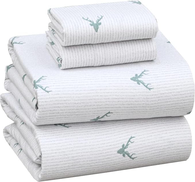 RUVANTI Flannel Sheets King Size - 100% Cotton Double Brushed King Bed Sheets Set - Deep Pockets 16 Inches - All Seasons Breathable & Extra Soft - Warm & Cozy, 4 Piece, Stag Synphony