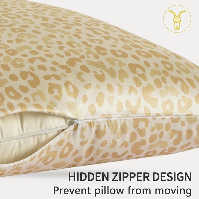 ZIMASILK 100% Pure Mulberry Silk Pillow Cases for Hair and Skin, Soft, Hypoallergenic & Smooth, Both Sides Grade 6A Silk, with Hidden Zipper, Gift for Women Men, 1pc (Queen 20"x30", Yellow Leopard)