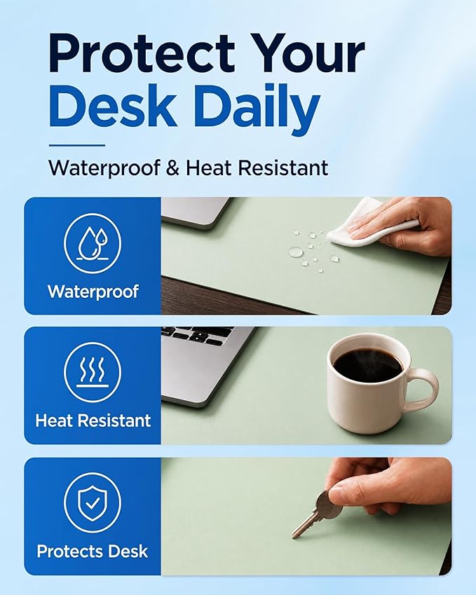 Aothia Cork Desk Mat - Dual-Sided Extra Large Desk Pad & Keyboard Mat, Long PU Leather Desk Protector, Waterproof Desktop Blotter (47" x 17", Aqua)