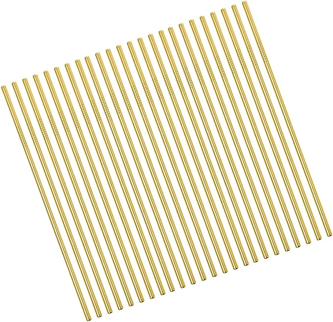 Reusable Gold Metal Straws 100Pack in Bulk Order. 8.5inch Long Stainless Steel Straight Straws.NiceCaTeLe 215mm Drinking Straws for Yeti Trail Tumblers (8.5" Long, Gold-100pcs Straight)