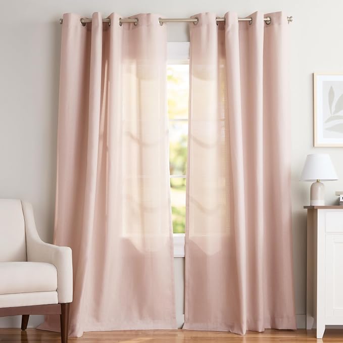 Exclusive Home Loha Linen Grommet Top Curtain Panel Pair, 54"x84", Blush