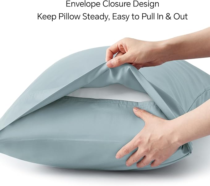 BEDELITE King Size Pillow Cases Set of 2, Rayon Derived from Bamboo, Cooling Pillow Cases for Hot Sleepers & Night Sweats, Breathable and Silky Soft Envelope Pillowcases(Haze Blue, 20"x36")