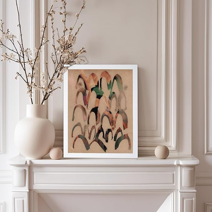Monem Art Abstract Arch Mark Making Painting Print - Contemporary Peach and Mocha Art Poster - Wall Decor for Living Room, Bedroom or Office - 12x16 White Framed Wall Art by Renee Stramel