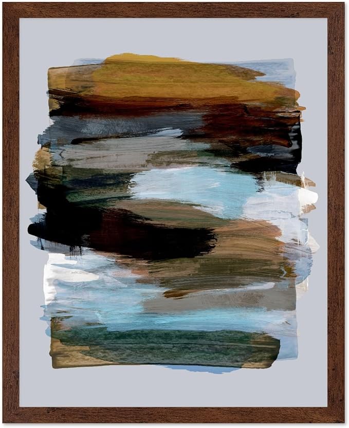 Monem Art Abstract Earth Tone Brushstroke Print - Modern Painterly Art Poster - Wall Decor for Living Room, Bedroom or Office - 16x20 Brown Framed Wall Art by Mareike Bohmer