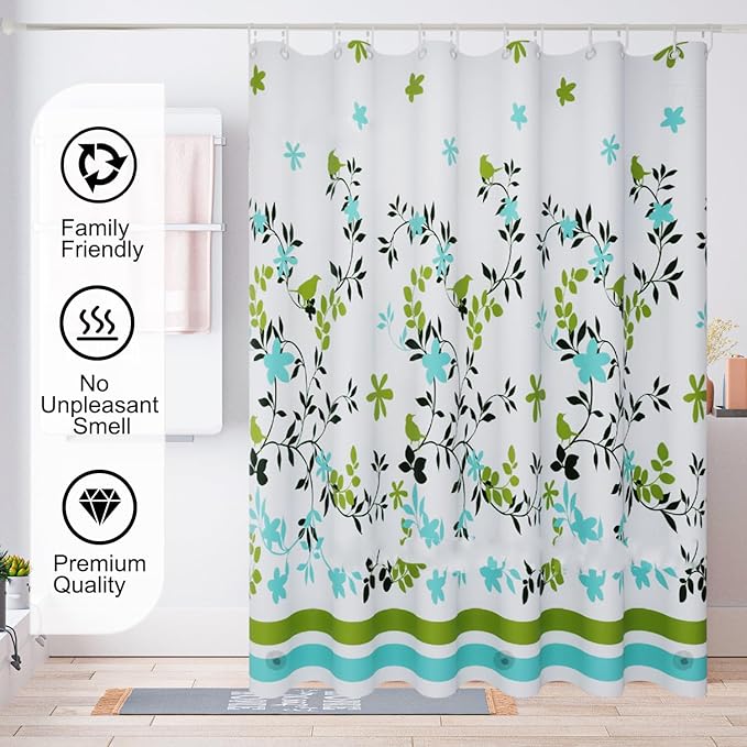 TIKABC Shower Curtain Liner, 4G PEVA Shower Liner, Plastic Waterproof Shower Curtains, 72x72 inch with Grommet Holes 3 Magnetic Weights